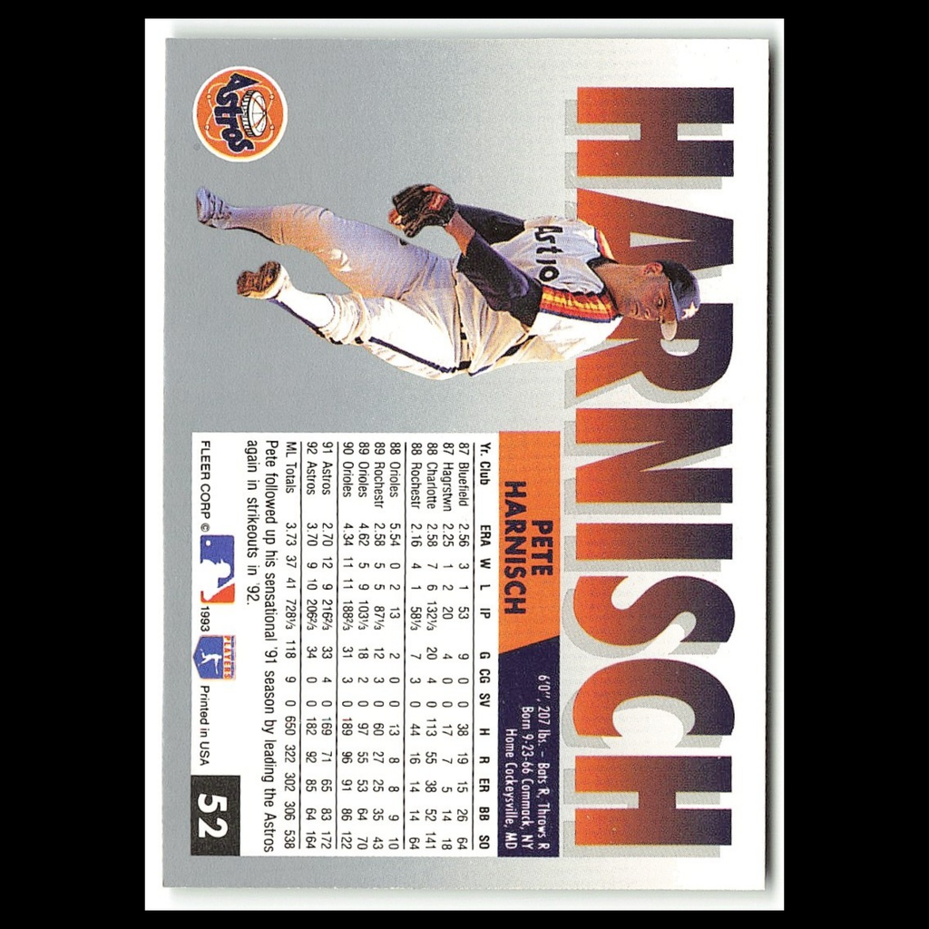 Pete Harnisch #52 1993 Fleer Houston Astros Baseball Card MLB NM