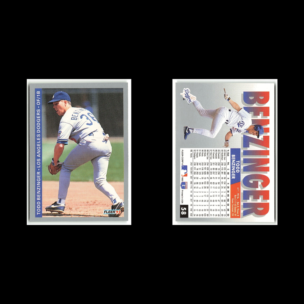 Todd Benzinger #58 1993 Fleer Los Angeles Dodgers Baseball Card MLB NM