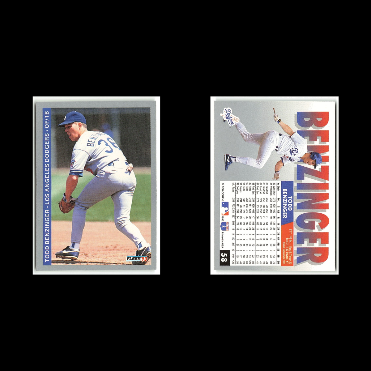 Todd Benzinger #58 1993 Fleer Los Angeles Dodgers Baseball Card MLB NM