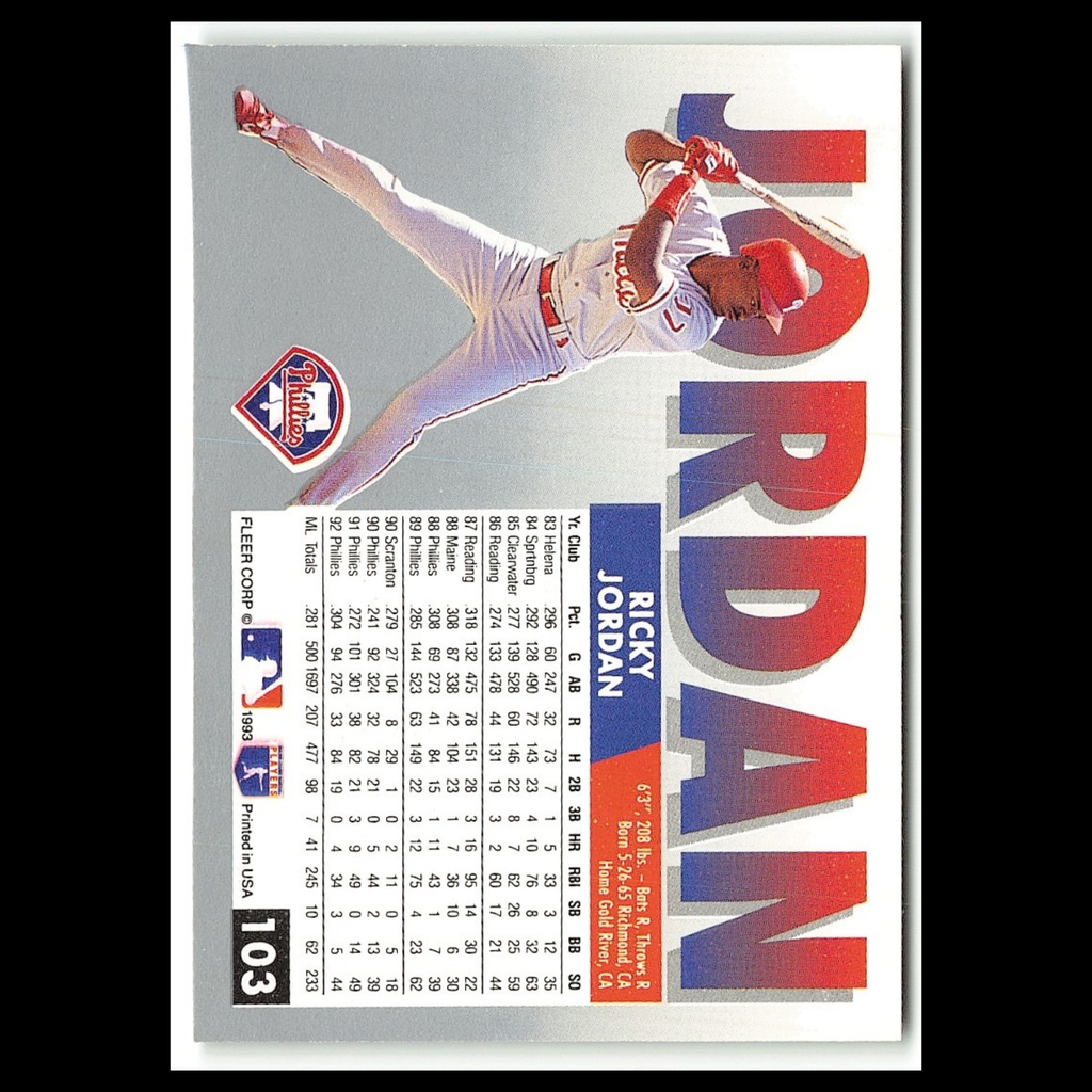 Ricky Jordan #103 1993 Fleer Philadelphia Phillies Baseball Card MLB NM