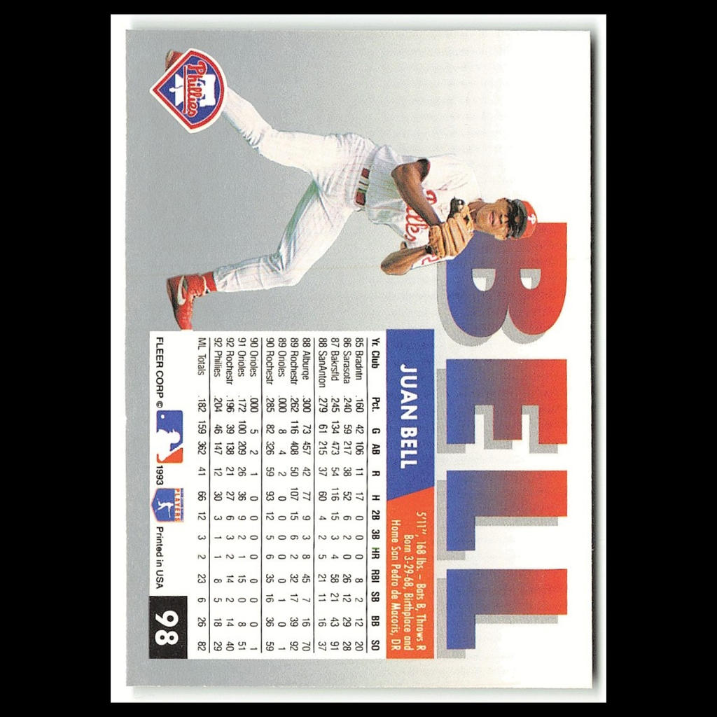 Juan Bell #98 1993 Fleer Philadelphia Phillies Baseball Card MLB NM