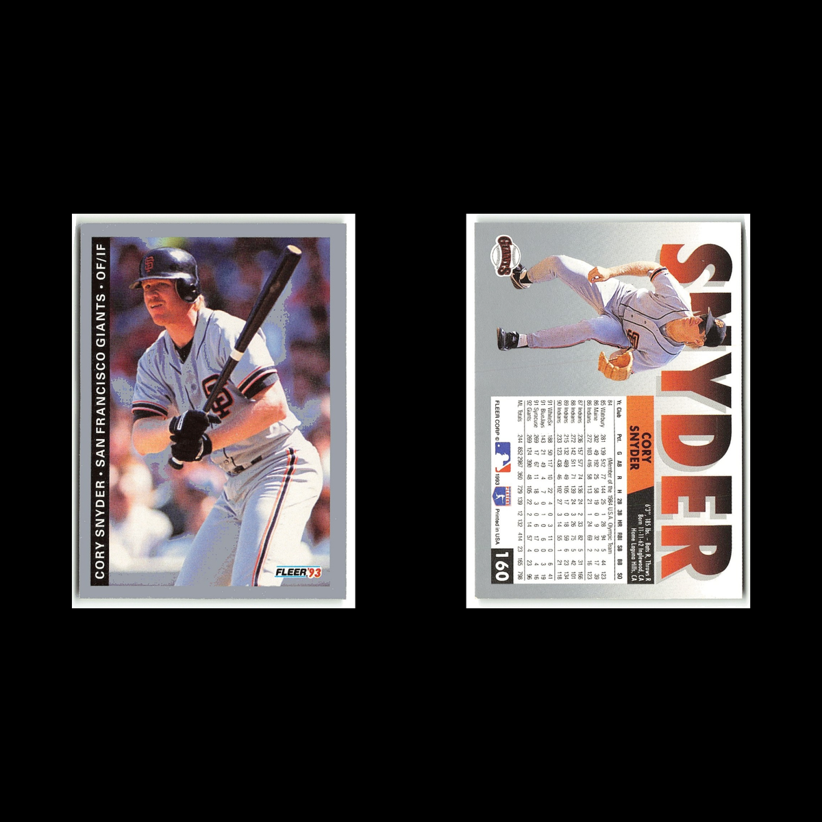 Cory Snyder #160 1993 Fleer San Francisco Giants Baseball Card MLB NM