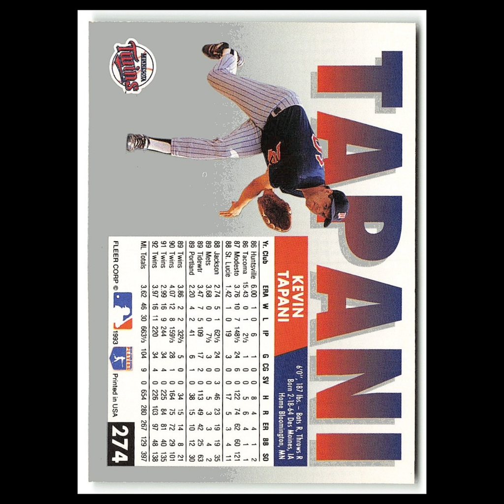 Kevin Tapani #274 1993 Fleer Minnesota Twins Baseball Card MLB NM