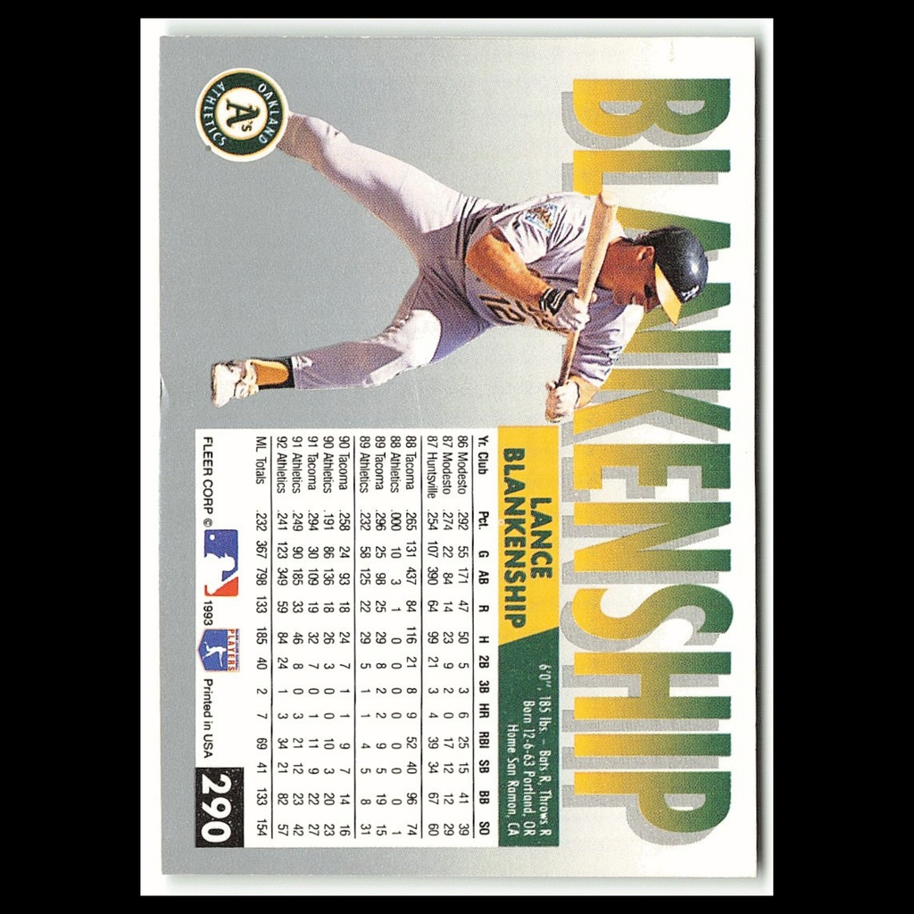 Lance Blankenship #290 1993 Fleer Oakland Athletics Baseball Card MLB NM