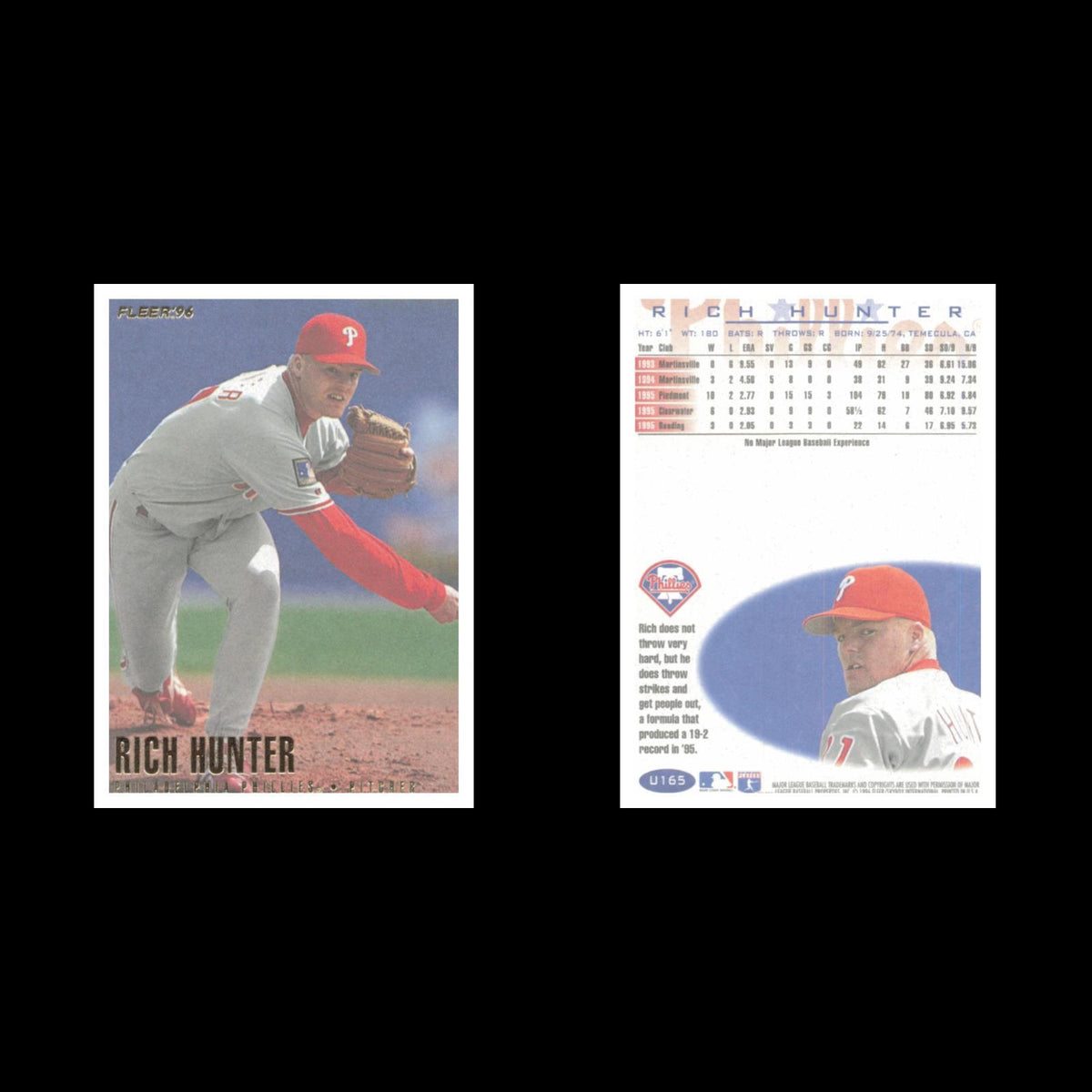 Rich Hunter Rookie #U165 1996 Fleer Update Philadelphia Phillies Baseball Card