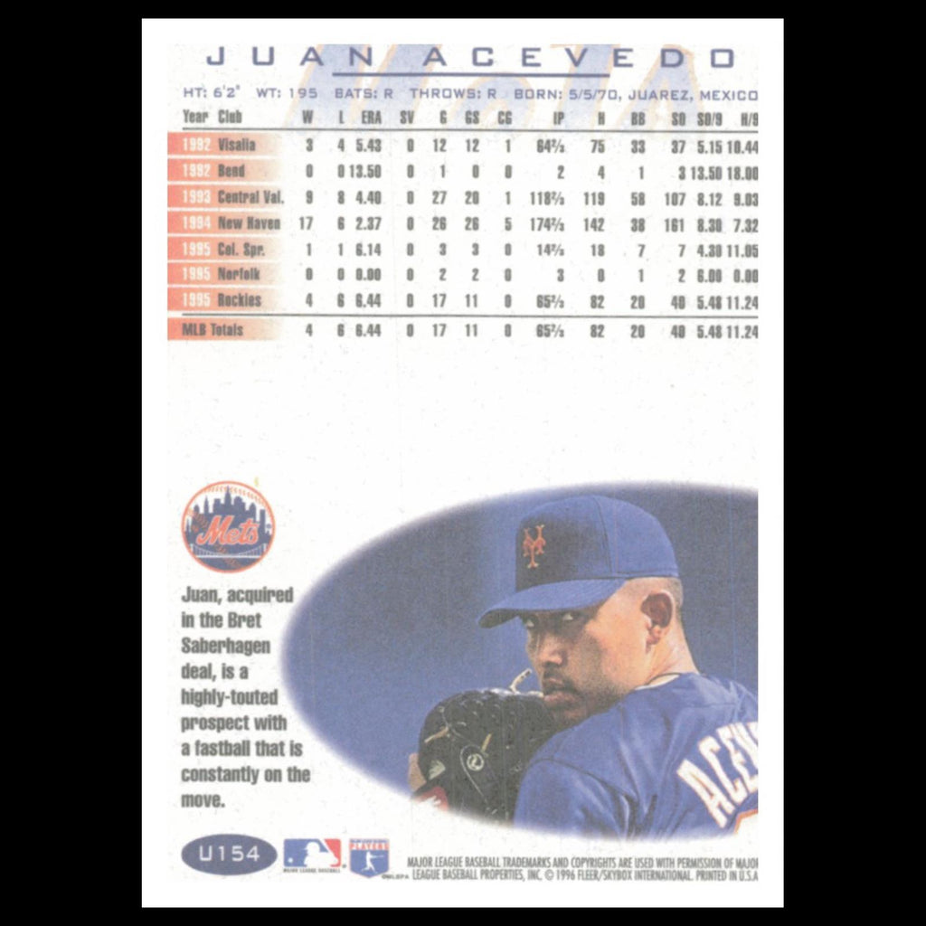 Juan Acevedo #U154 1996 Fleer Update New York Mets Baseball Card MLB NM