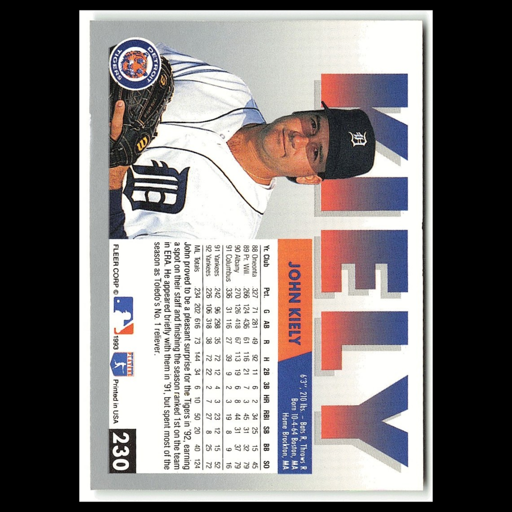 John Kiely #230 1993 Fleer Detroit Tigers Baseball Card MLB NM