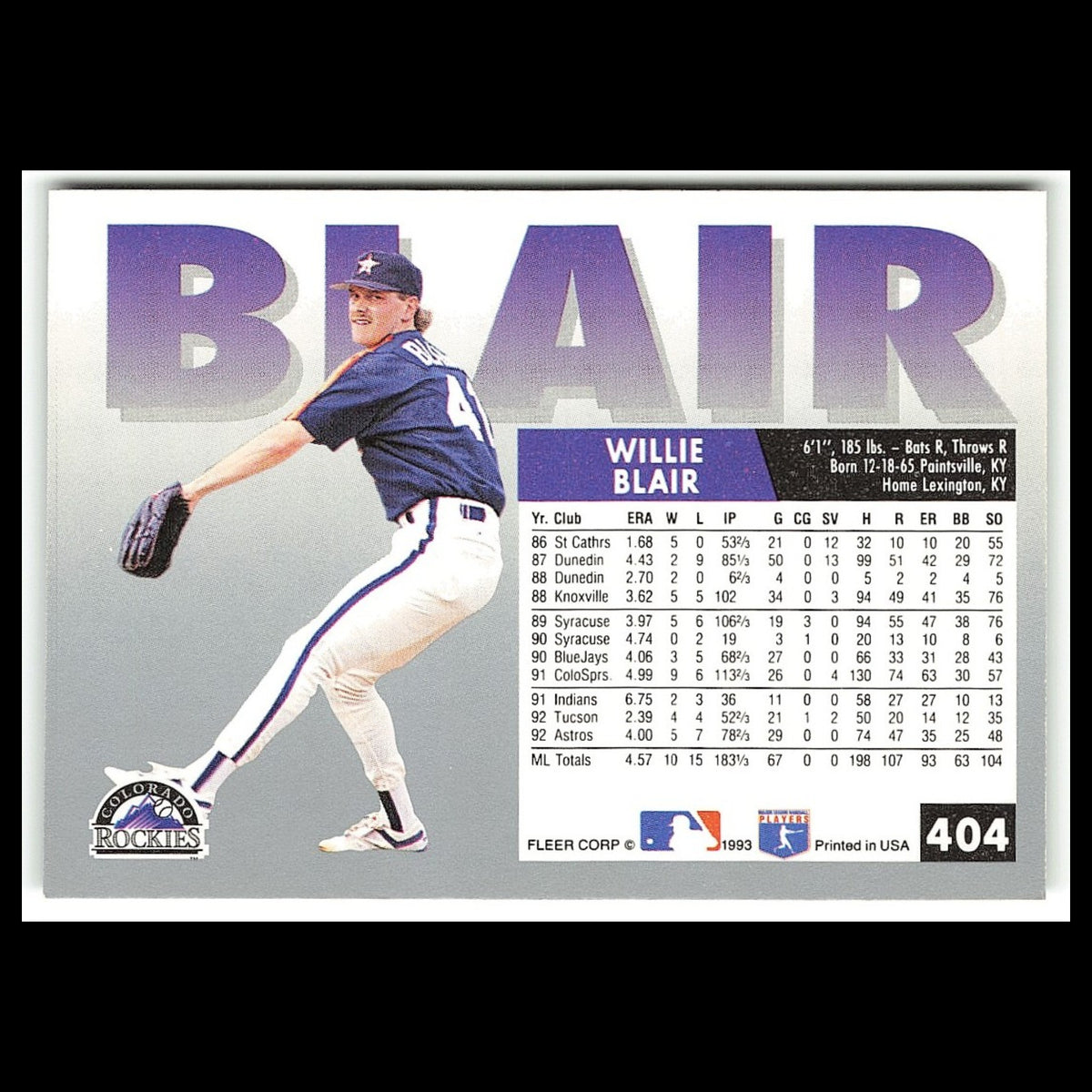 Willie Blair #404 1993 Fleer Colorado Rockies Baseball Card MLB NM