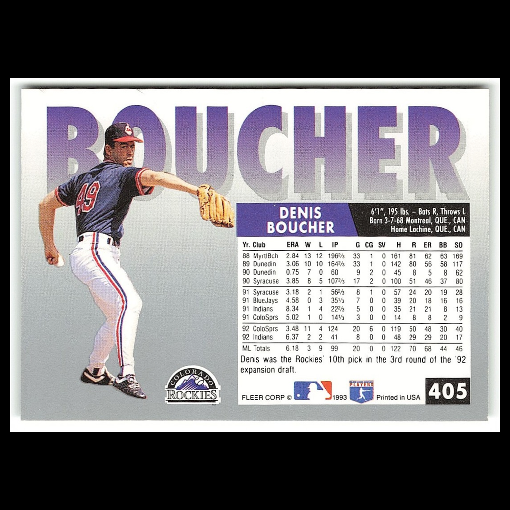 Denis Boucher #405 1993 Fleer Colorado Rockies Baseball Card MLB NM
