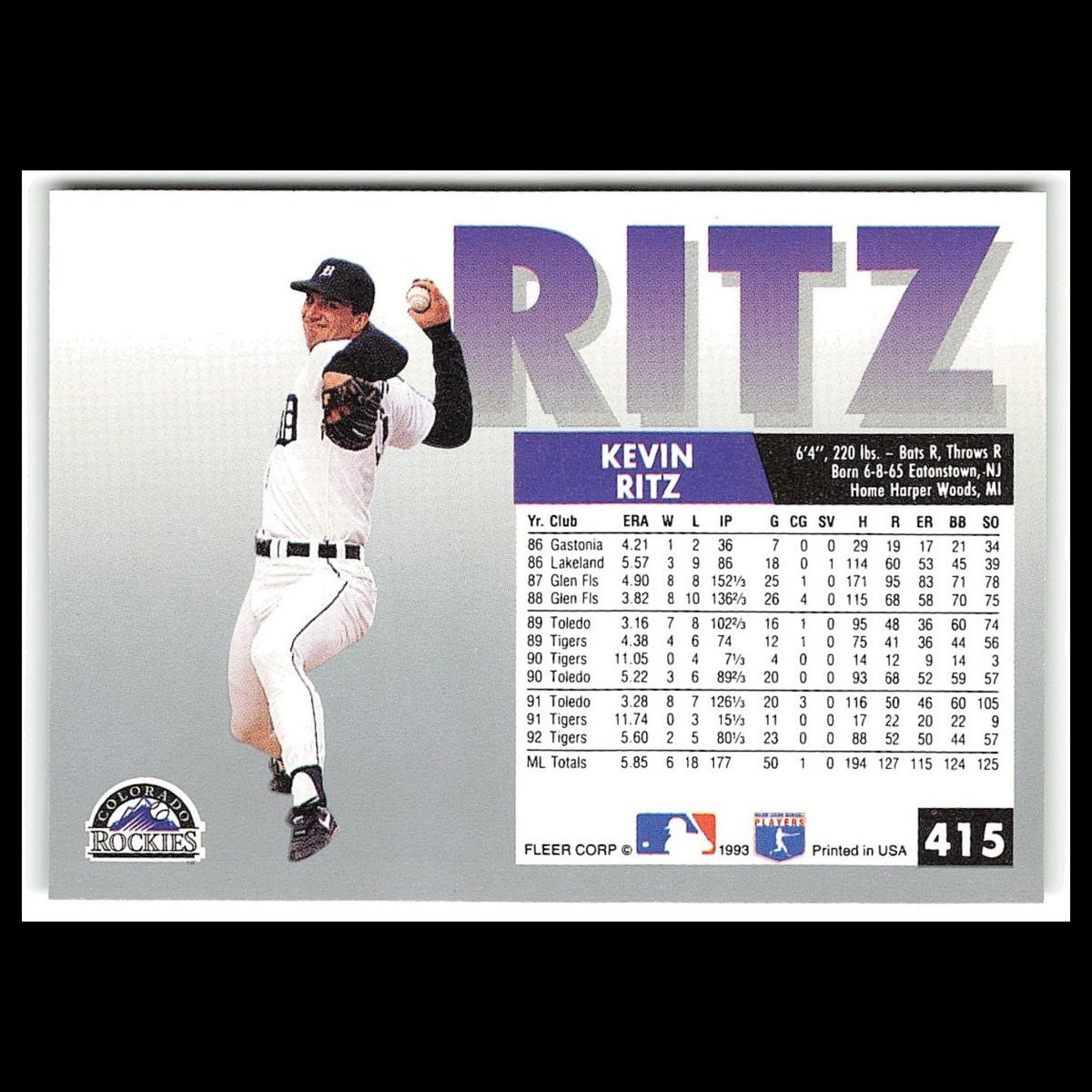 Kevin Ritz #415 1993 Fleer Colorado Rockies Baseball Card MLB NM