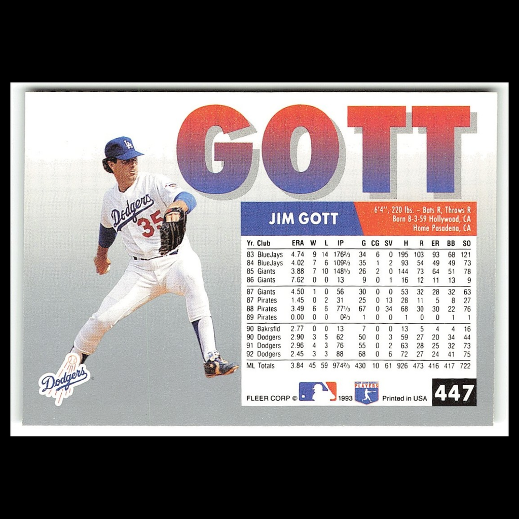 Jim Gott #447 1993 Fleer Los Angeles Dodgers Baseball Card MLB NM