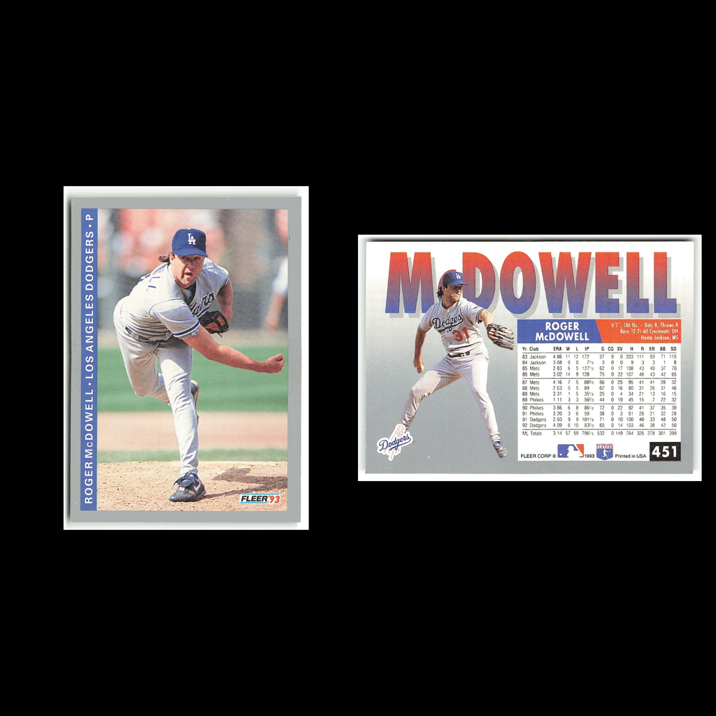 Roger McDowell #451 1993 Fleer Los Angeles Dodgers Baseball Card MLB NM