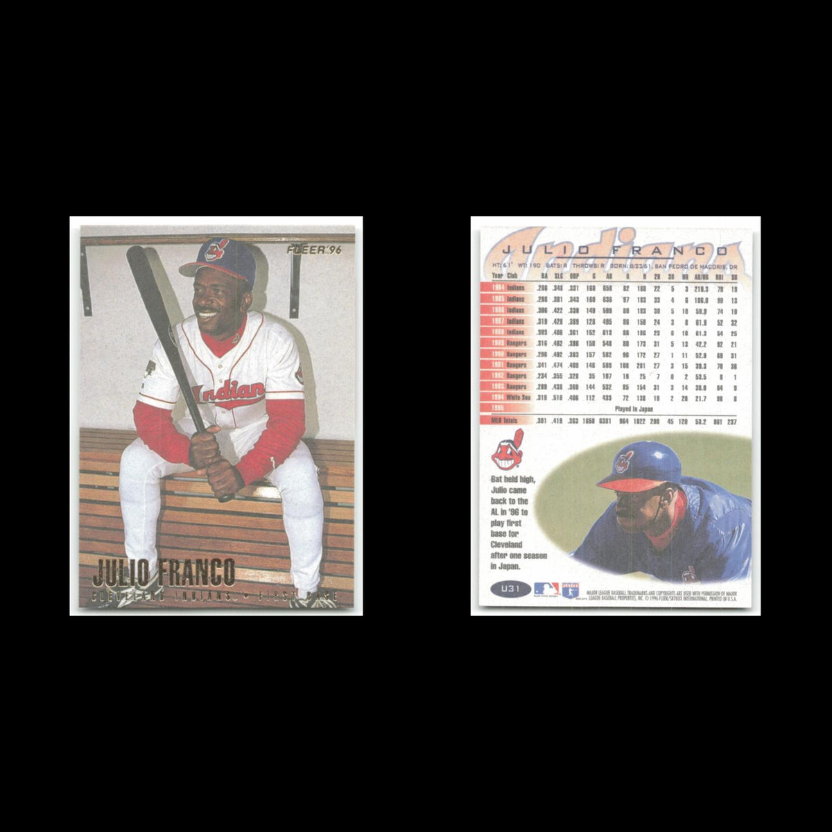 Julio Franco #U31 1996 Fleer Update Cleveland Indians Baseball Card MLB NM
