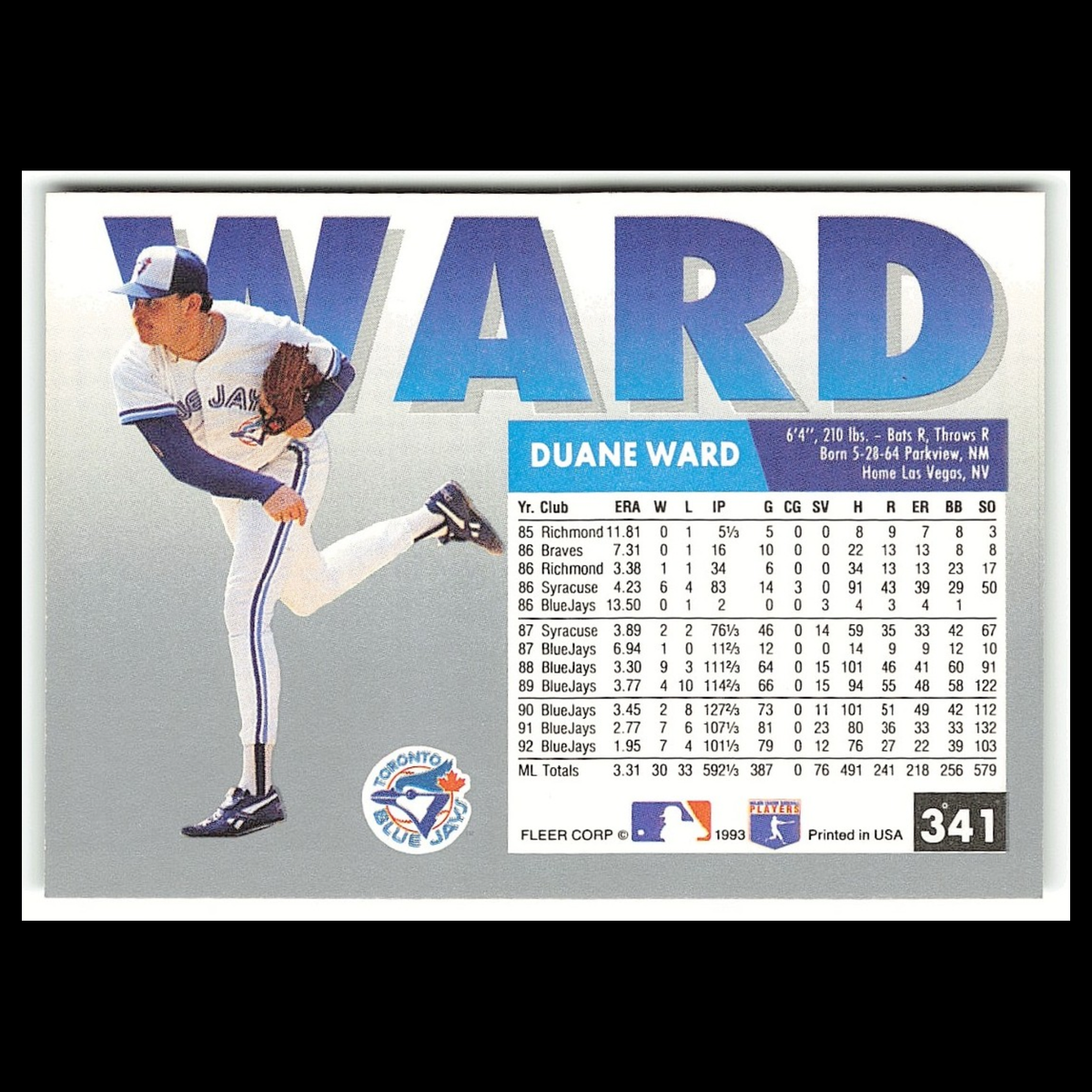Duane Ward #341 1993 Fleer Toronto Blue Jays Baseball Card MLB NM