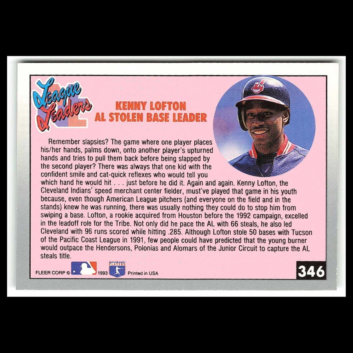 Kenny Lofton #346 1993 Fleer Cleveland Indians Baseball Card MLB NM