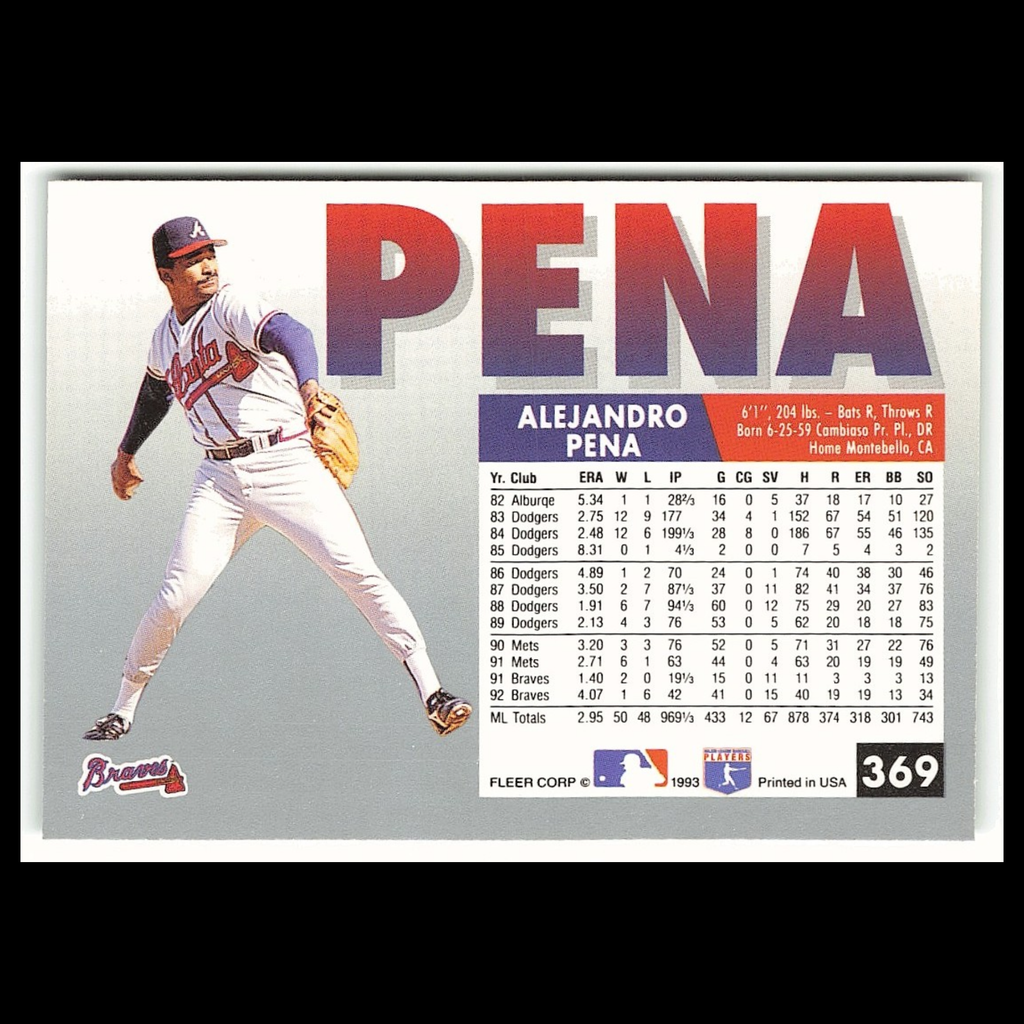 Alejandro Pena #369 1993 Fleer Atlanta Braves Baseball Card MLB NM