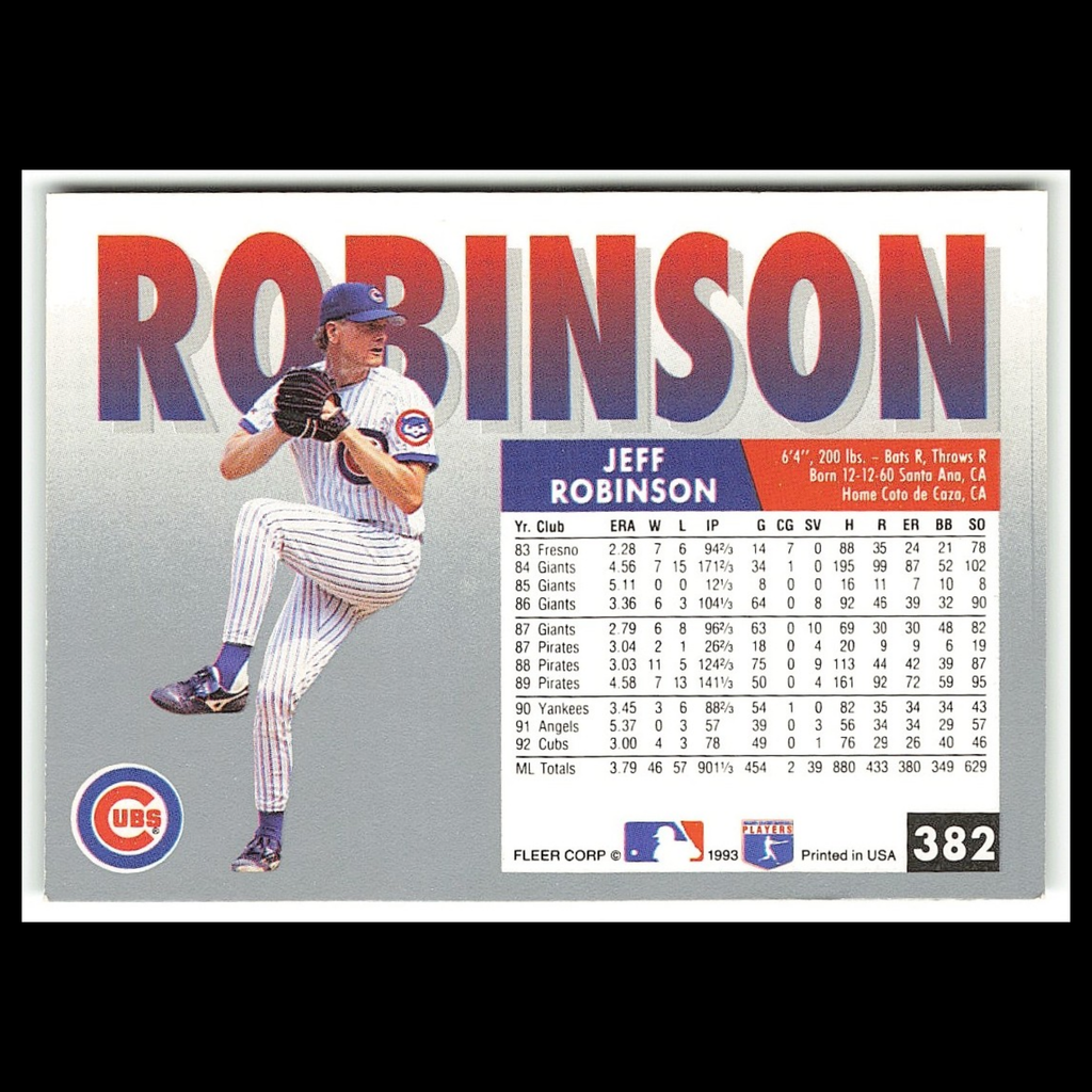 Jeff Robinson #382 1993 Fleer Chicago Cubs Baseball Card MLB NM