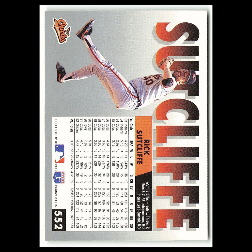 Rick Sutcliffe #552 1993 Fleer Baltimore Orioles Baseball Card MLB NM