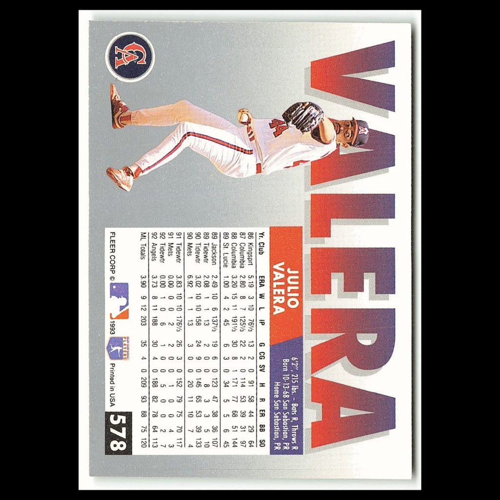 Julio Valera #578 1993 Fleer California Angels Baseball Card MLB NM