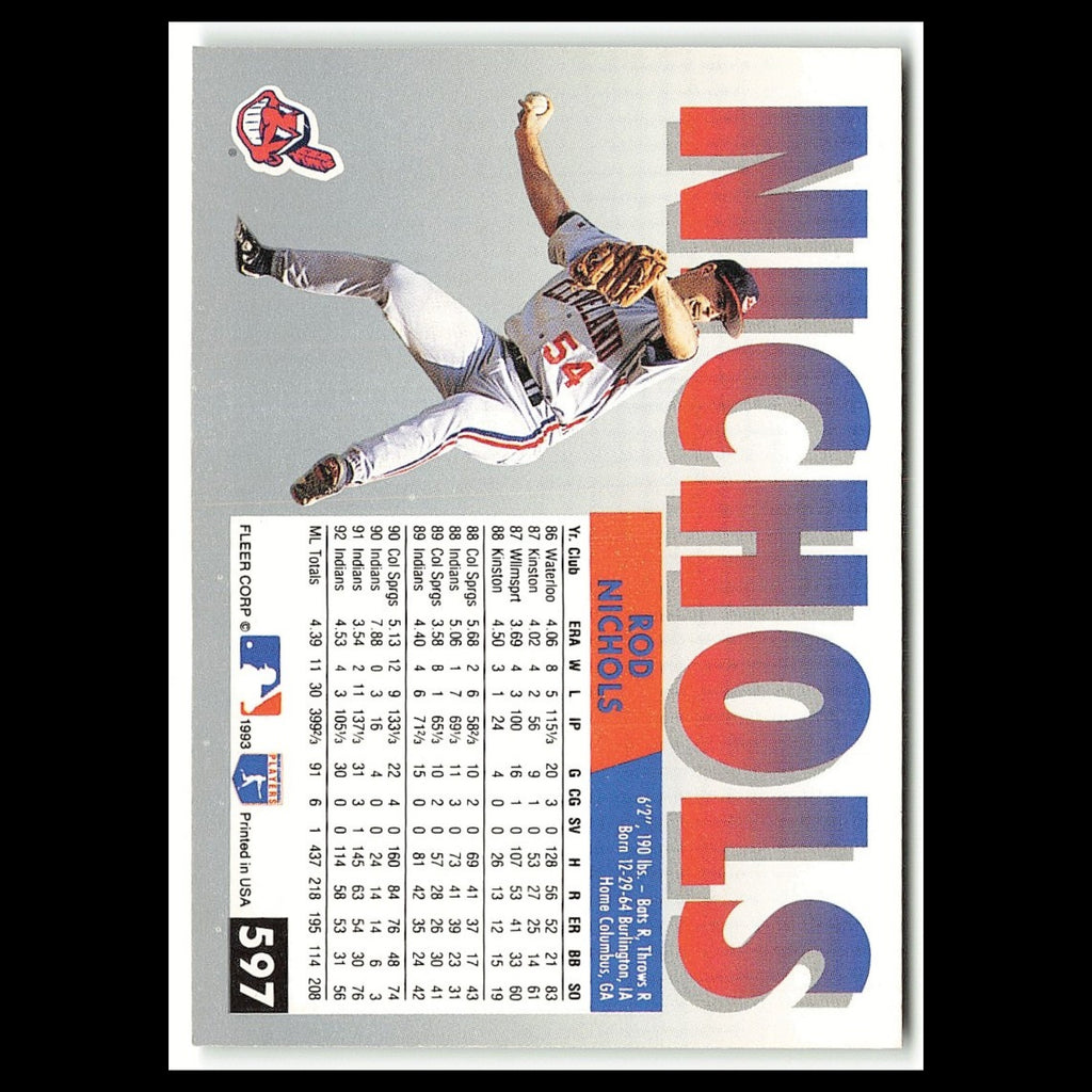 Rod Nichols #597 1993 Fleer Cleveland Indians Baseball Card MLB NM
