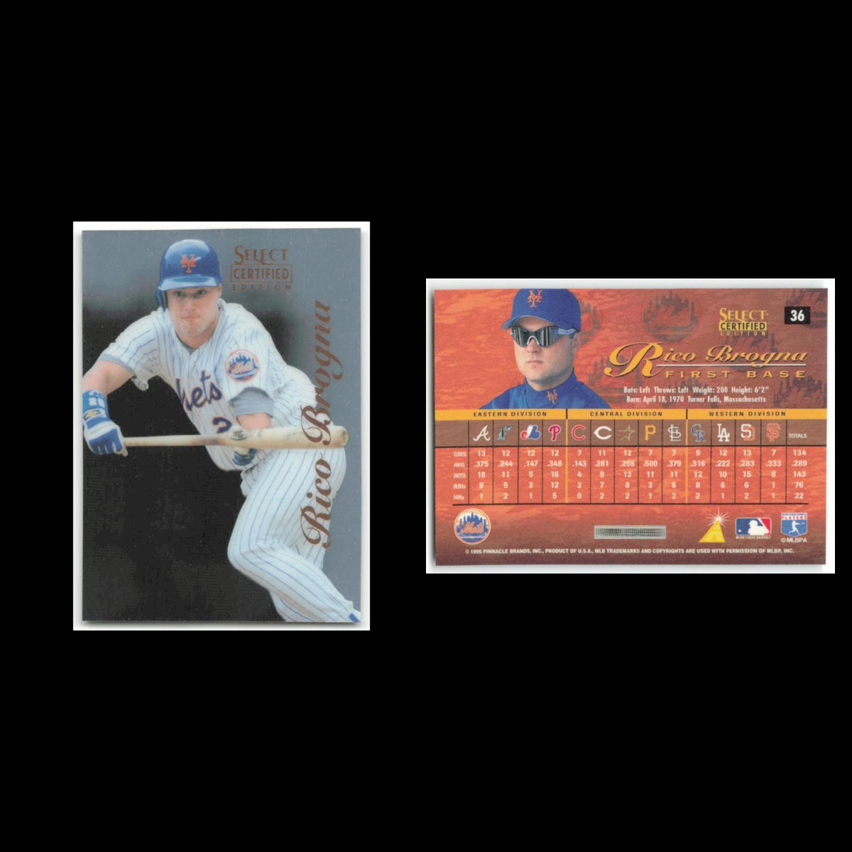 Rico Brogna #36 1996 Select Certified New York Mets Baseball Card MLB NM