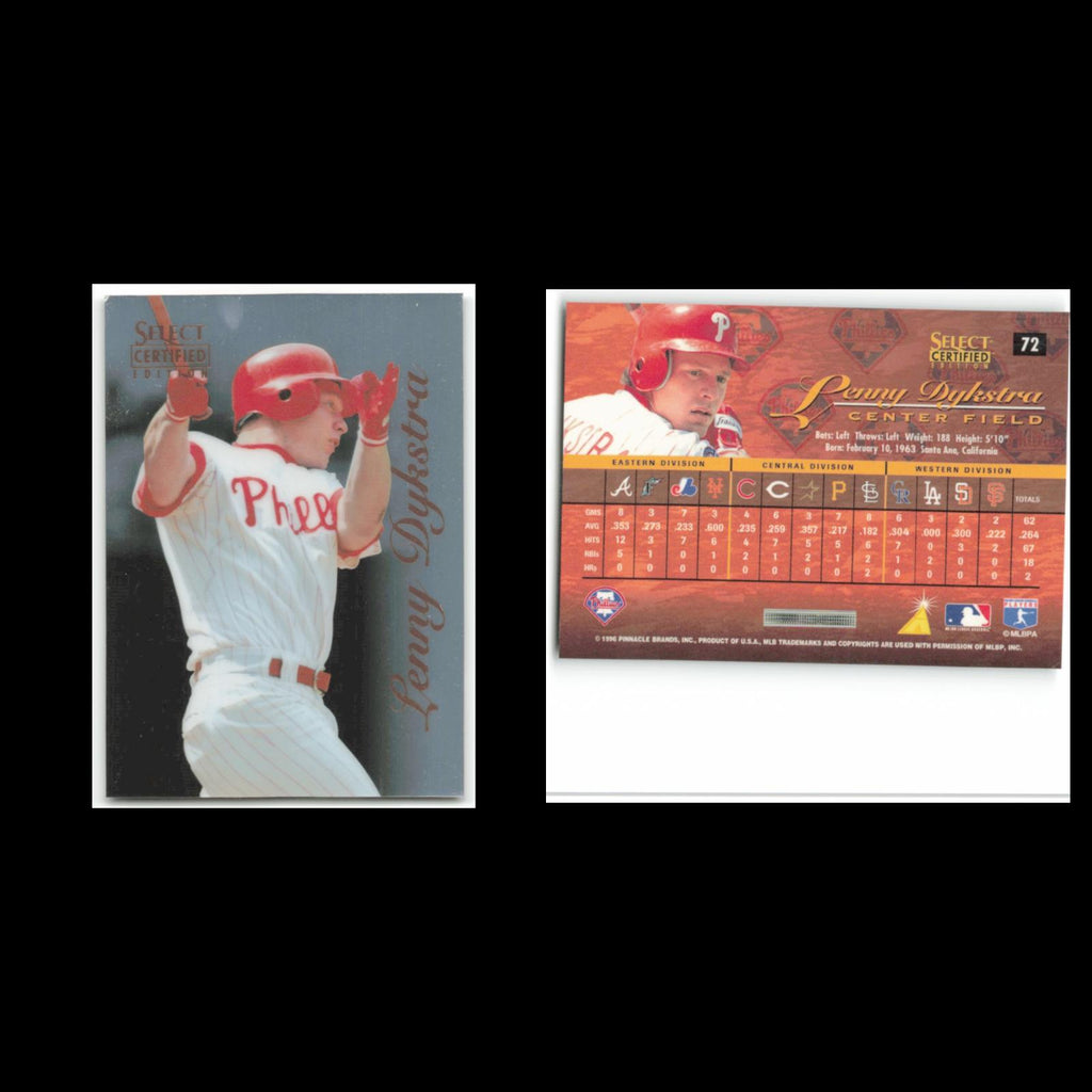 Lenny Dykstra #72 1996 Select Certified Philadelphia Phillies Baseball Card MLB