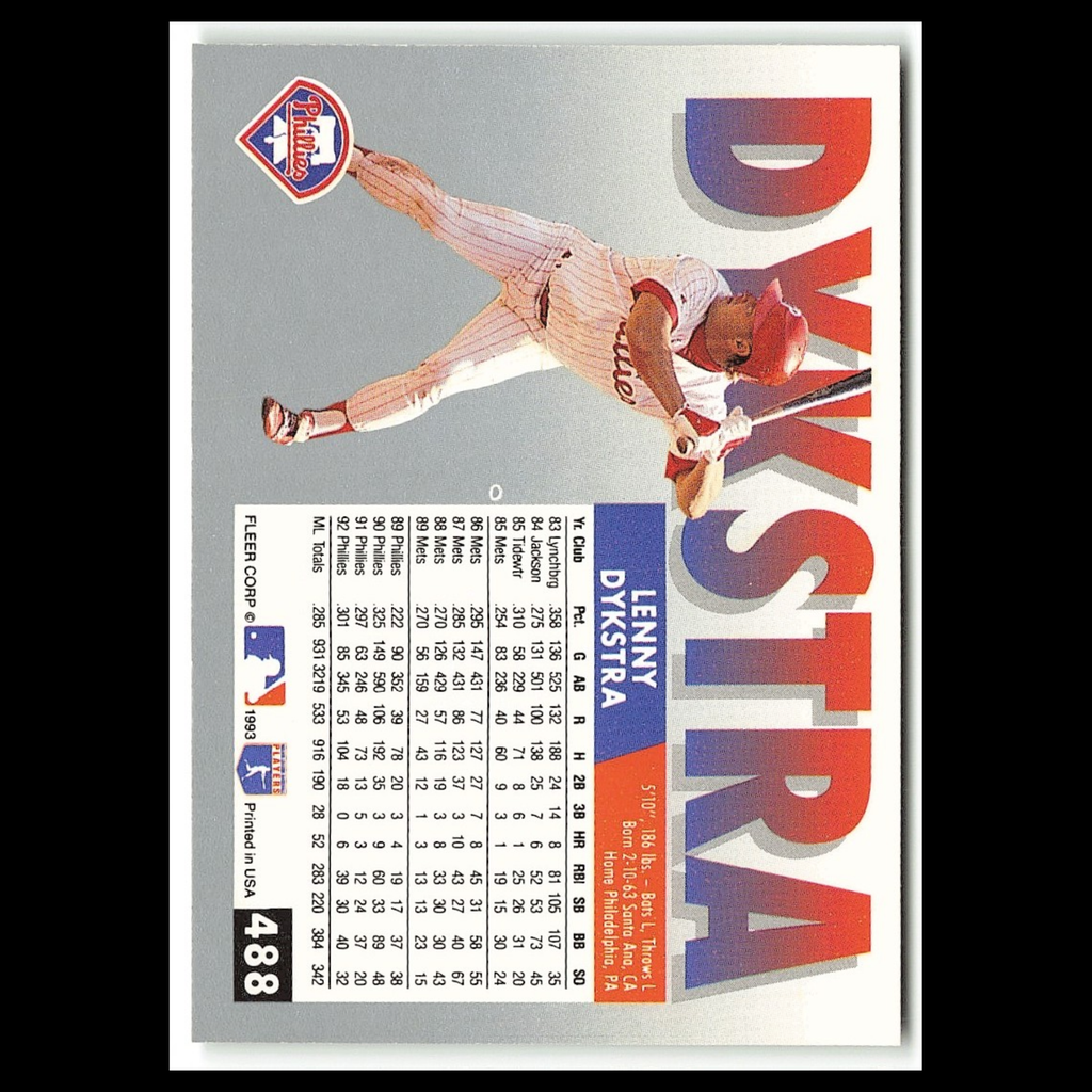 Lenny Dykstra #488 1993 Fleer Philadelphia Phillies Baseball Card MLB NM