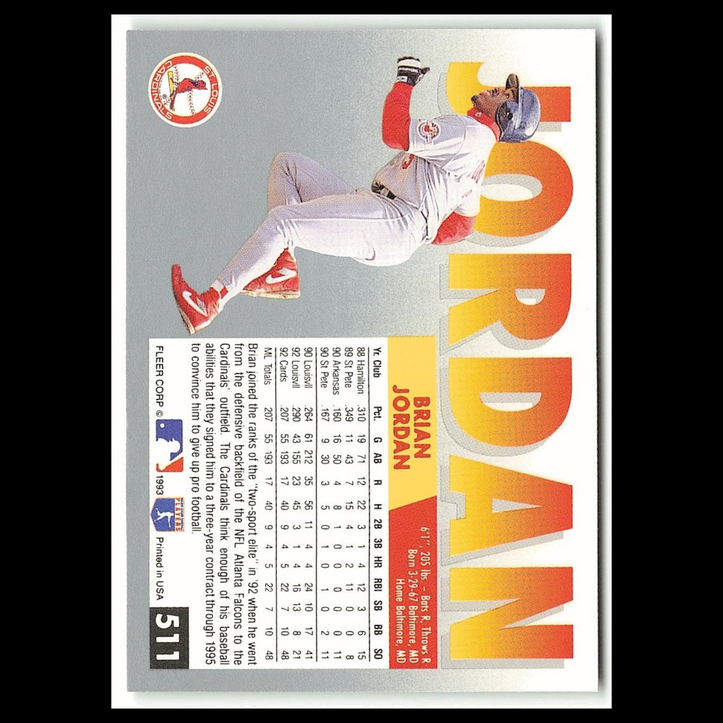 Brian Jordan #511 1993 Fleer St. Louis Cardinals Baseball Card MLB NM
