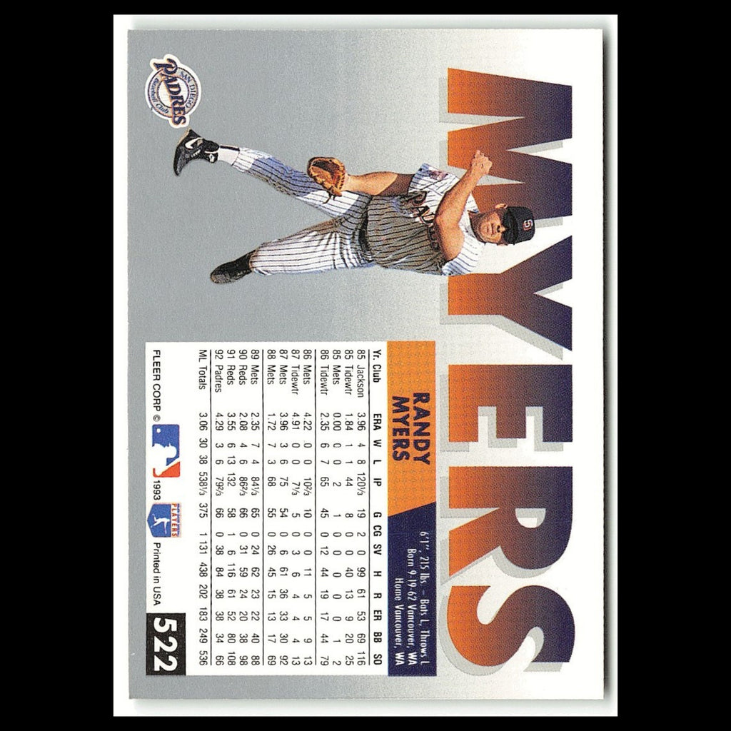 Randy Myers #522 1993 Fleer San Diego Padres Baseball Card MLB NM