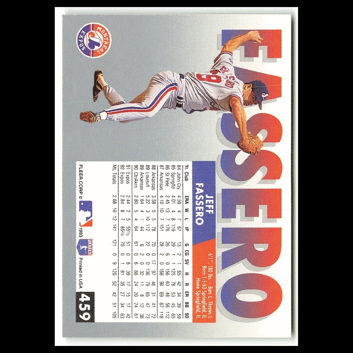 Jeff Fassero #459 1993 Fleer Montreal Expos Baseball Card MLB NM