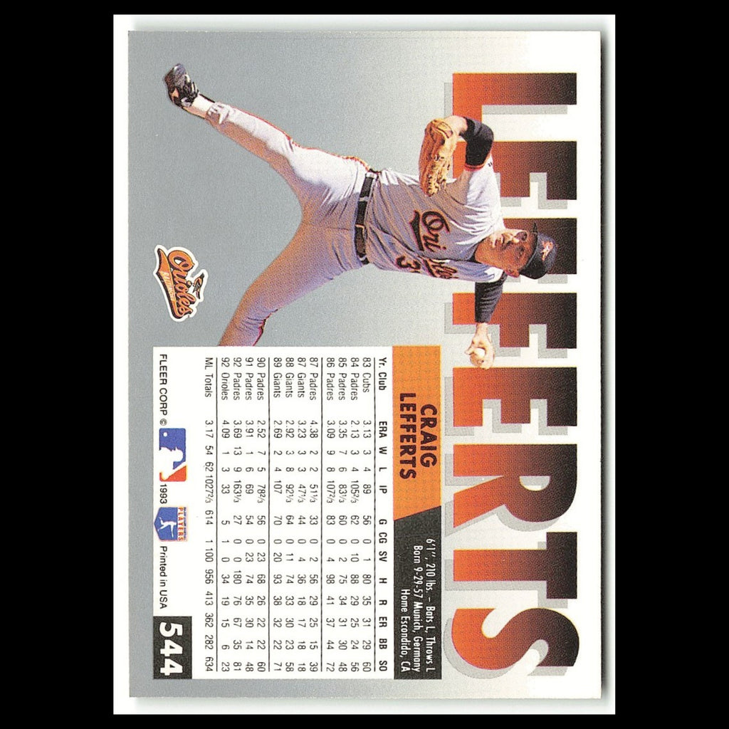 Craig Lefferts #544 1993 Fleer Baltimore Orioles Baseball Card MLB NM