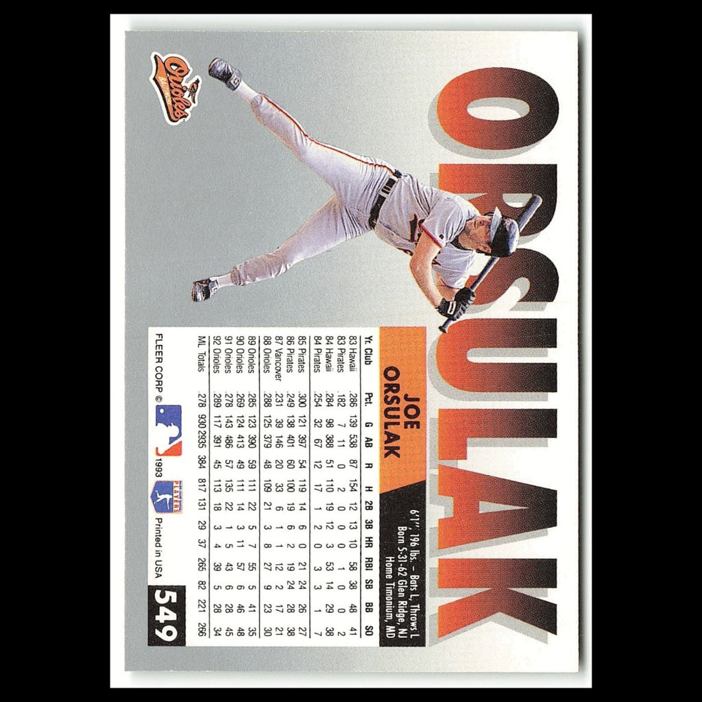 Joe Orsulak #549 1993 Fleer Baltimore Orioles Baseball Card MLB NM