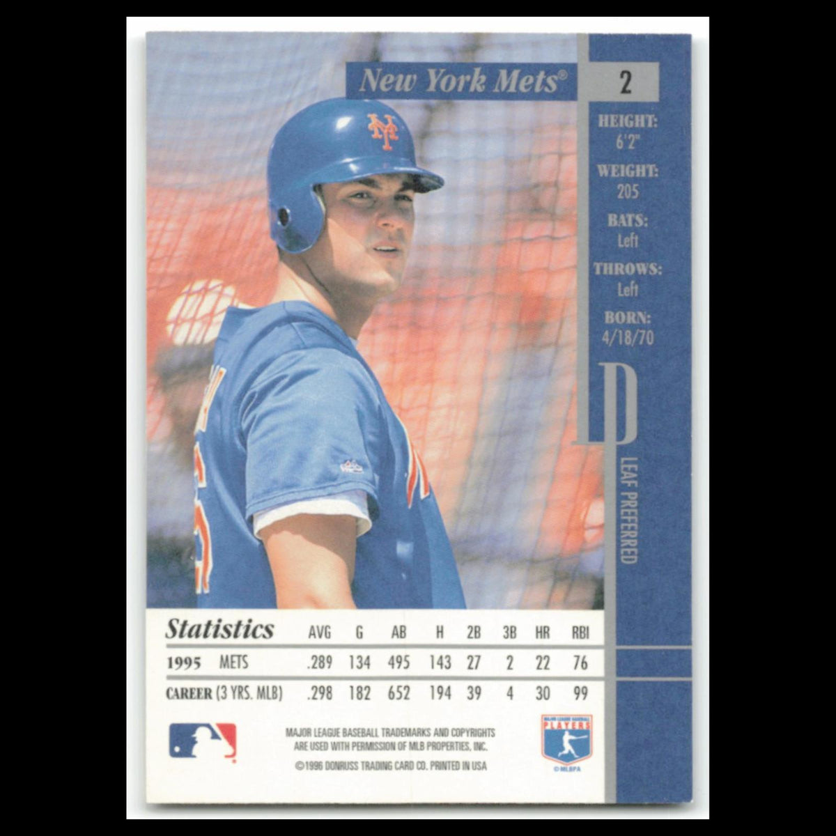 Rico Brogna #2 1996 Leaf Preferred New York Mets Baseball Card MLB NM