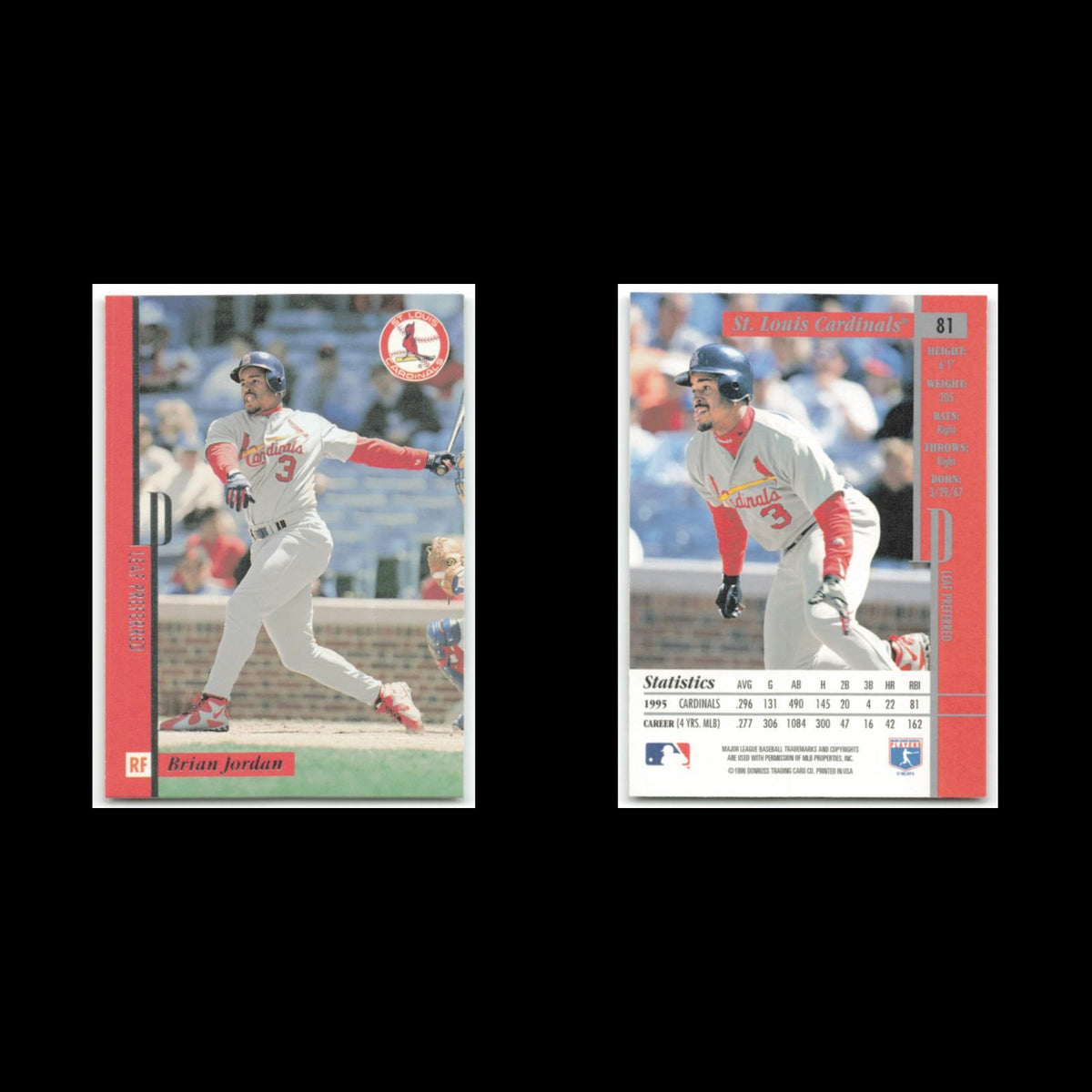 Brian Jordan #81 1996 Leaf Preferred St. Louis Cardinals Baseball Card MLB NM
