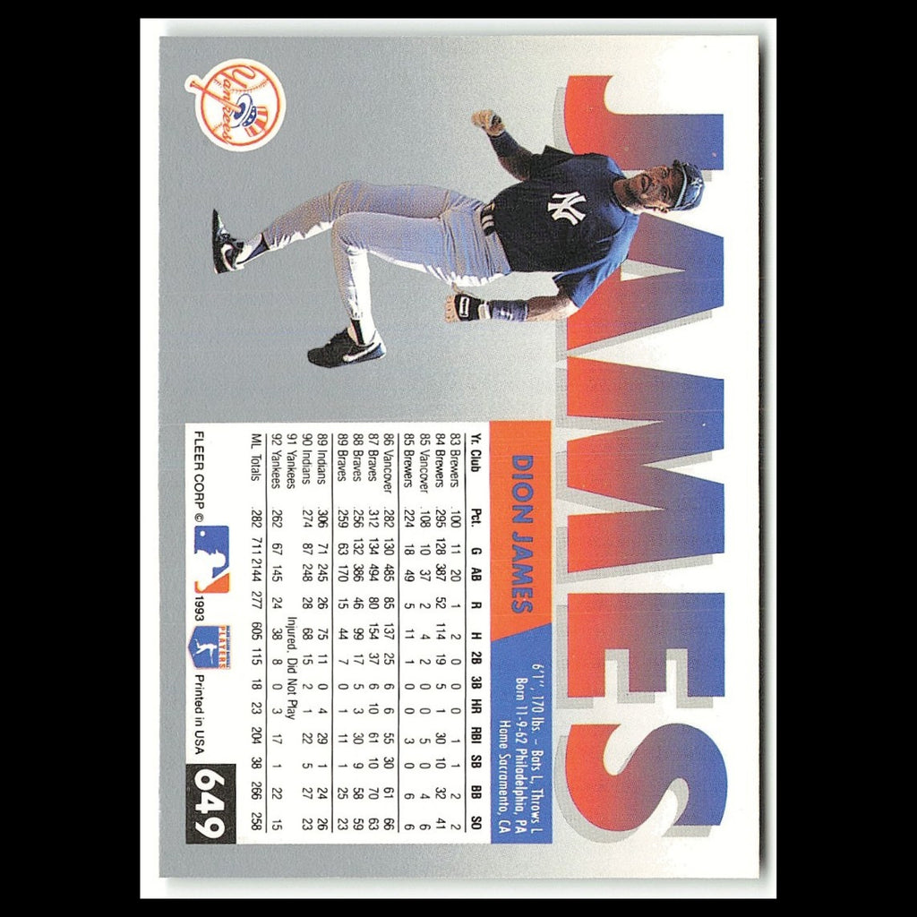 Dion James #649 1993 Fleer New York Yankees Baseball Card MLB NM