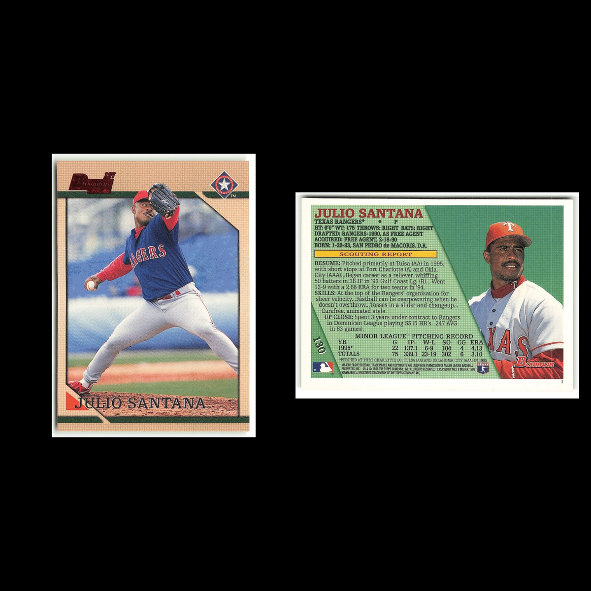 Julio Santana Rookie #130 1996 Bowman Texas Rangers Baseball Card MLB NM