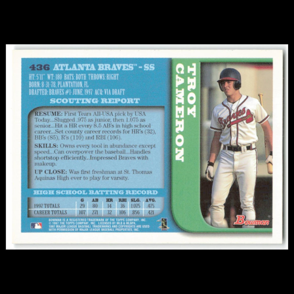 Troy Cameron Rookie #436 1997 Bowman Atlanta Braves Baseball Card MLB NM