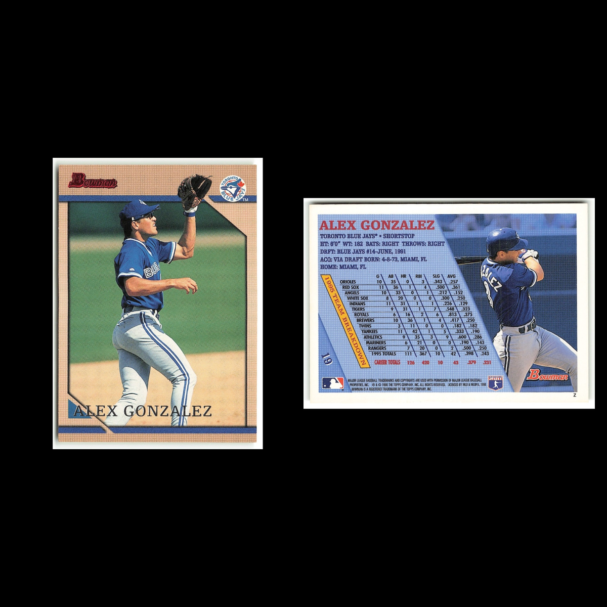 Alex Gonzalez #19 1996 Bowman Toronto Blue Jays Baseball Card MLB NM