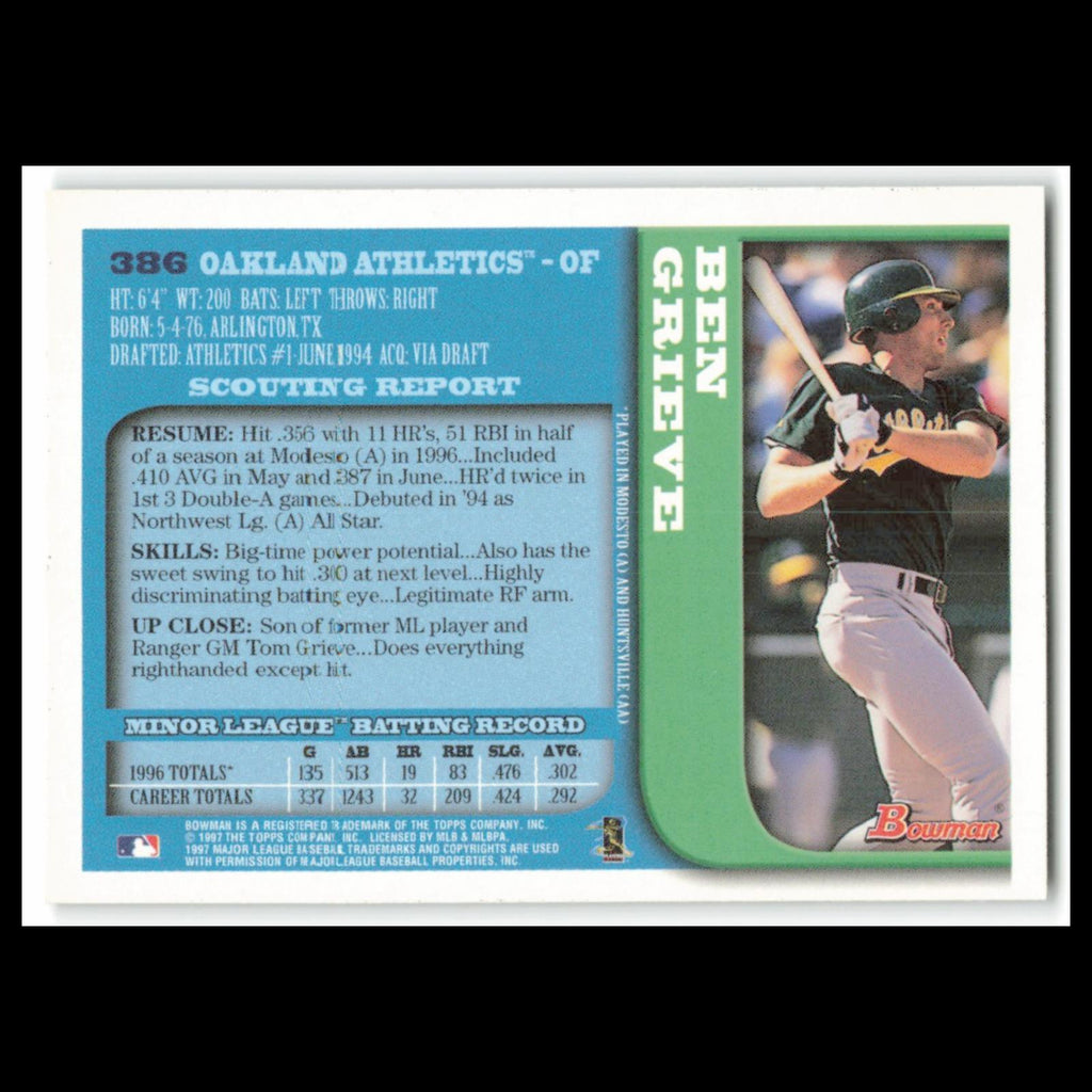 Ben Grieve #386 1997 Bowman Oakland Athletics Baseball Card MLB NM