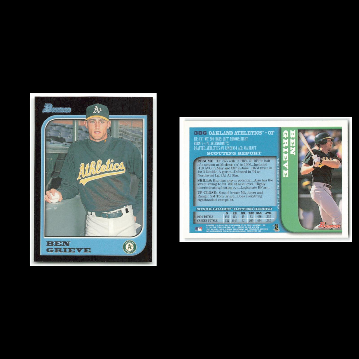 Ben Grieve #386 1997 Bowman Oakland Athletics Baseball Card MLB NM