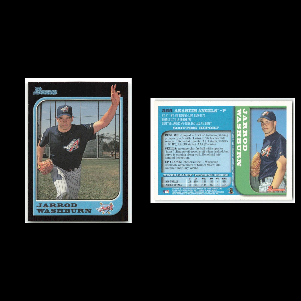 Jarrod Washburn #385 1997 Bowman Anaheim Angels Baseball Card MLB NM