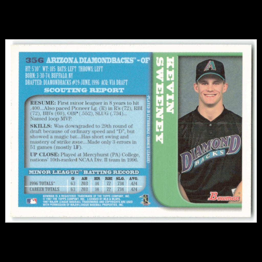 Kevin Sweeney Rookie #356 1997 Bowman Arizona Diamondbacks Baseball Card MLB NM