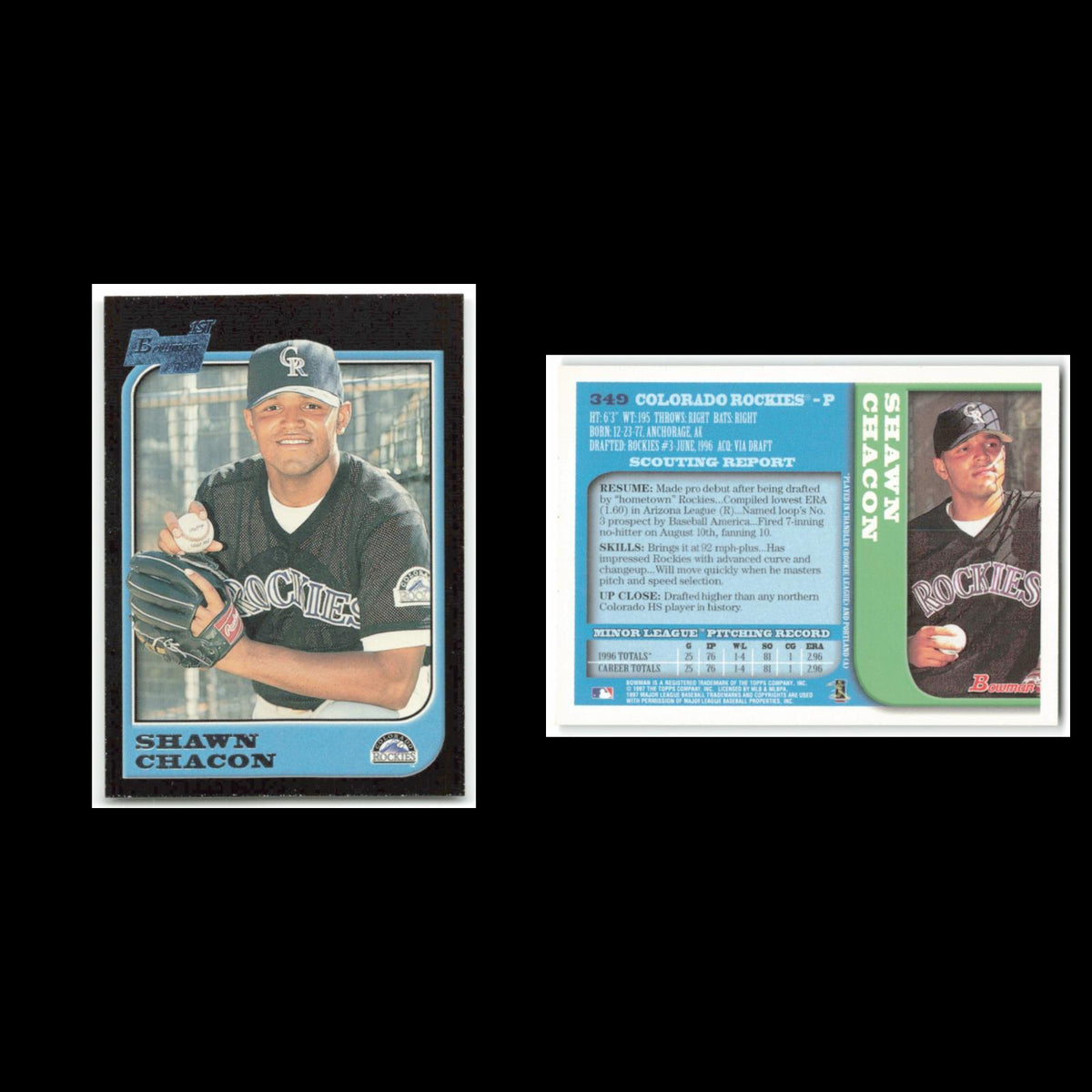 Shawn Chacon Rookie #349 1997 Bowman Colorado Rockies Baseball Card MLB NM