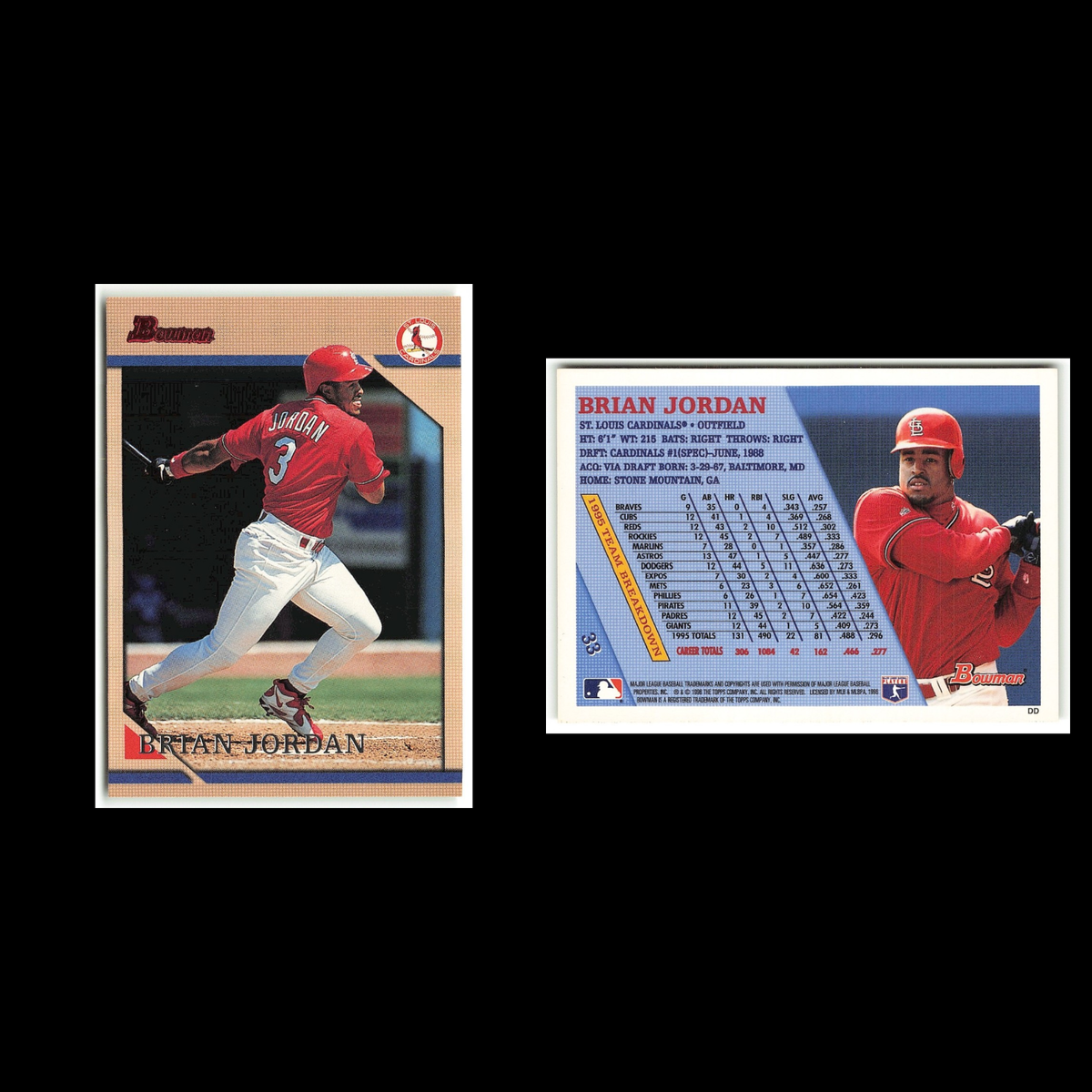 Brian Jordan #33 1996 Bowman St. Louis Cardinals Baseball Card MLB NM