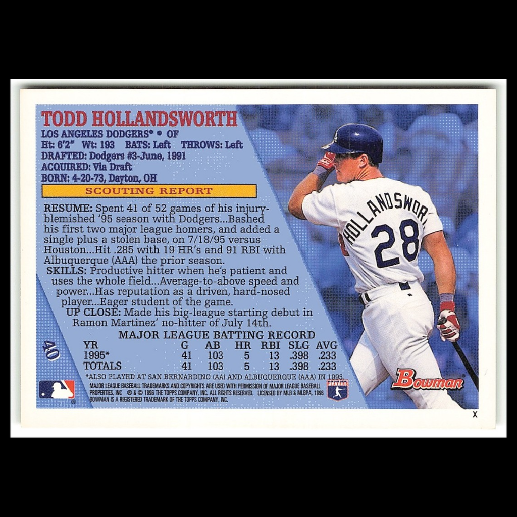 Todd Hollandsworth #40 1996 Bowman Los Angeles Dodgers Baseball Card MLB NM