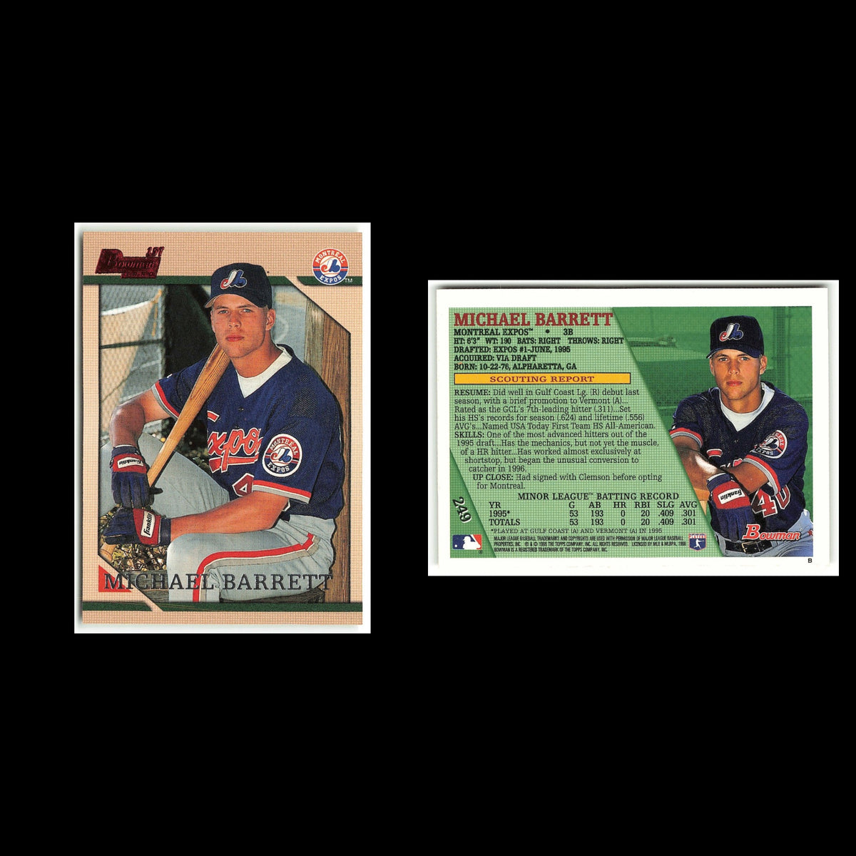 MIchael Barrett Rookie #249 1996 Bowman Montreal Expos Baseball Card MLB NM