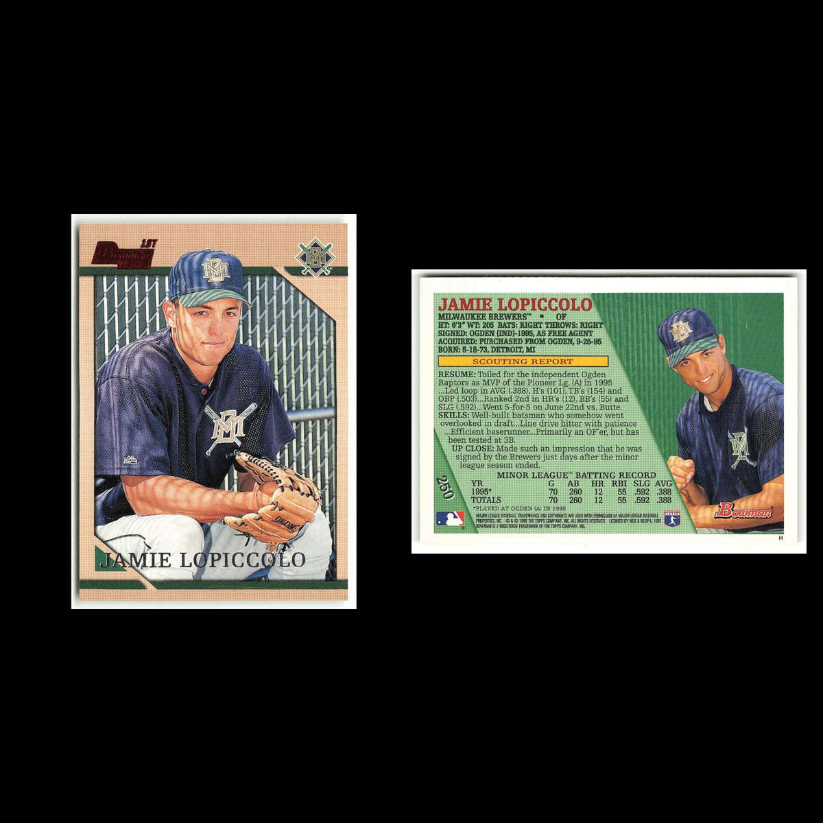 Jamie Lopiccolo Rookie #250 1996 Bowman Milwaukee Brewers Baseball Card MLB NM
