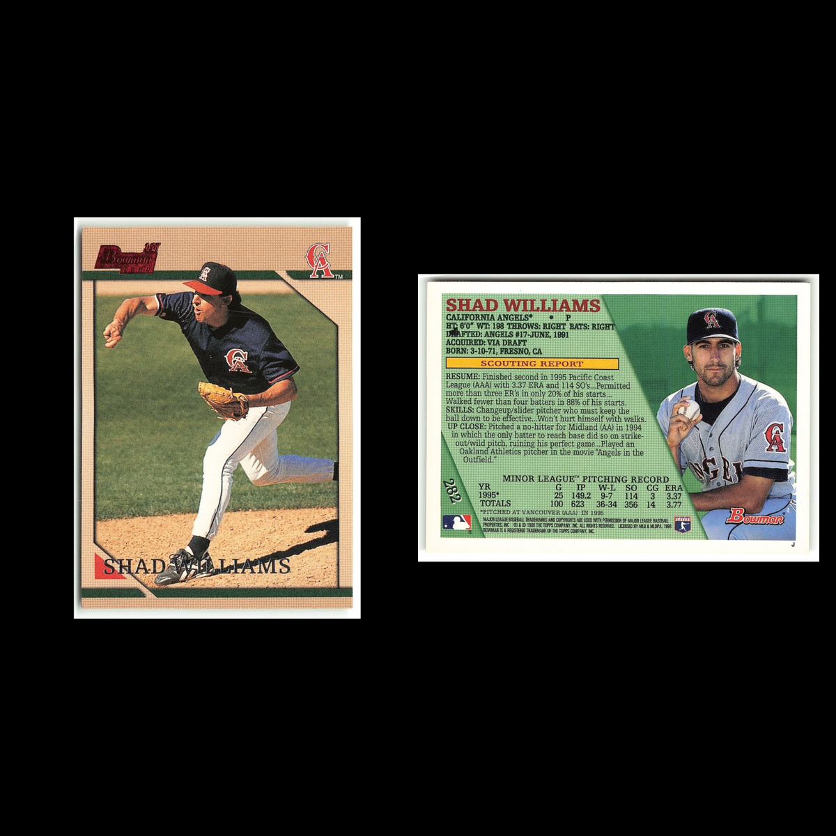 Shad Williams Rookie #282 1996 Bowman California Angels Baseball Card MLB NM