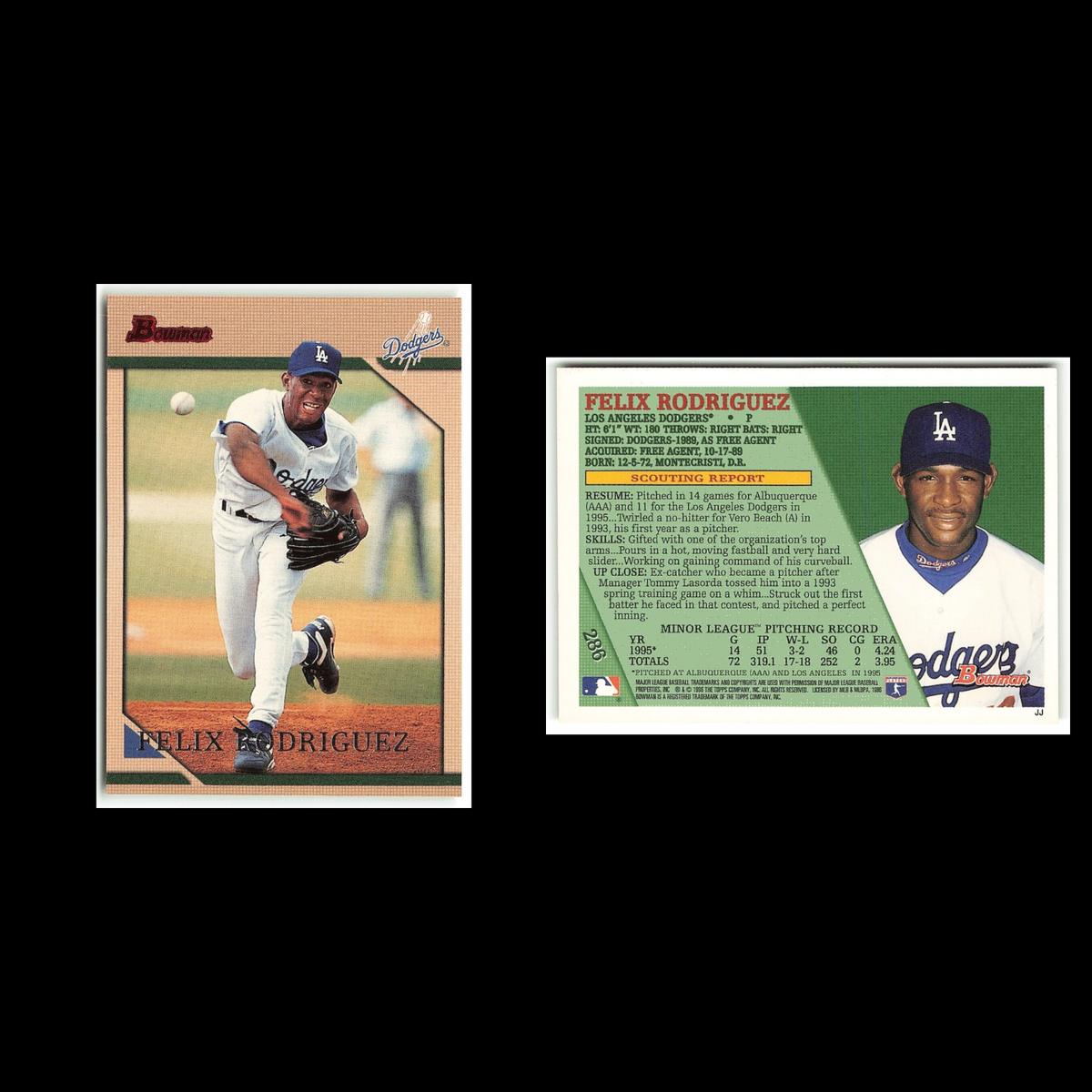Felix Rodriguez Rookie #286 1996 Bowman Los Angeles Dodgers Baseball Card MLB NM