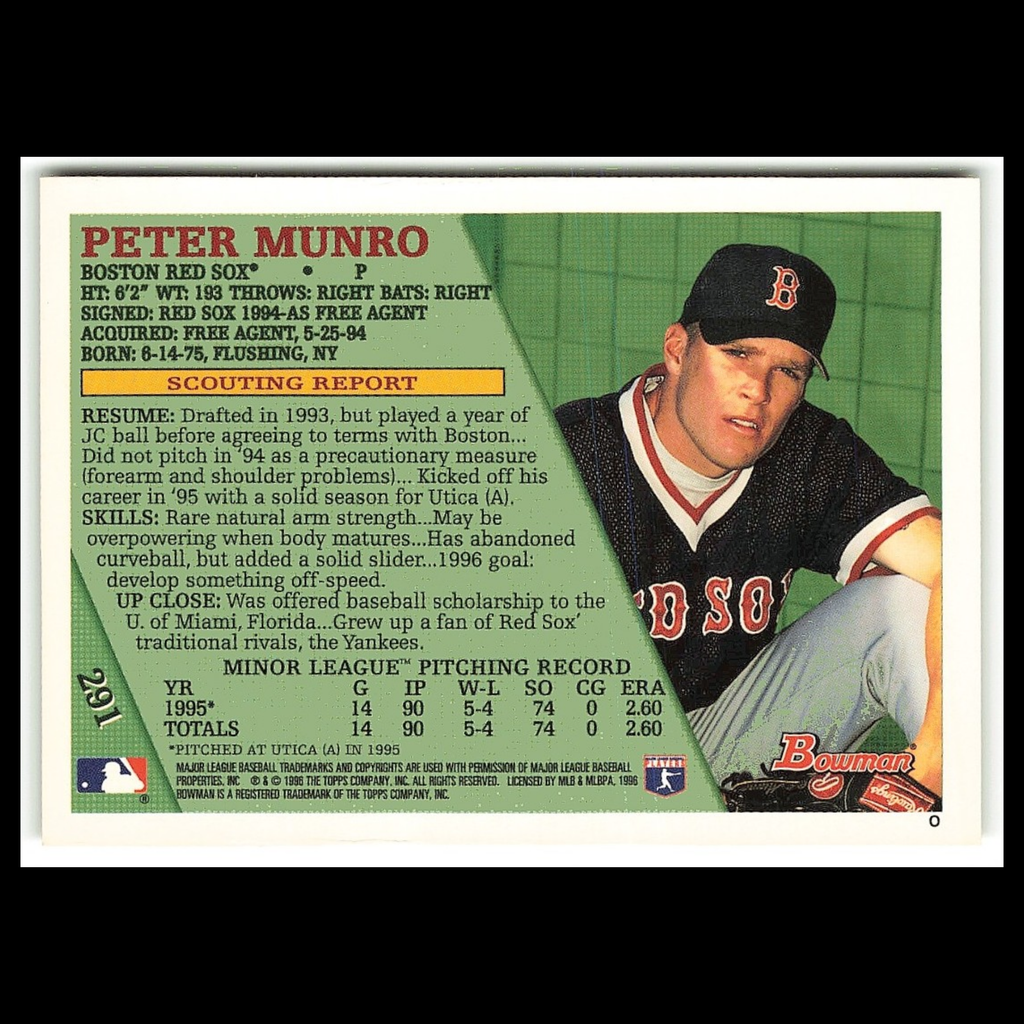 Pete Munro Rookie #291 1996 Bowman Boston Red Sox Baseball Card MLB NM